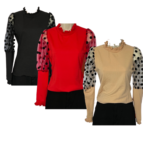 Dottie Sheer Long Sleeve Pull Over Blouse