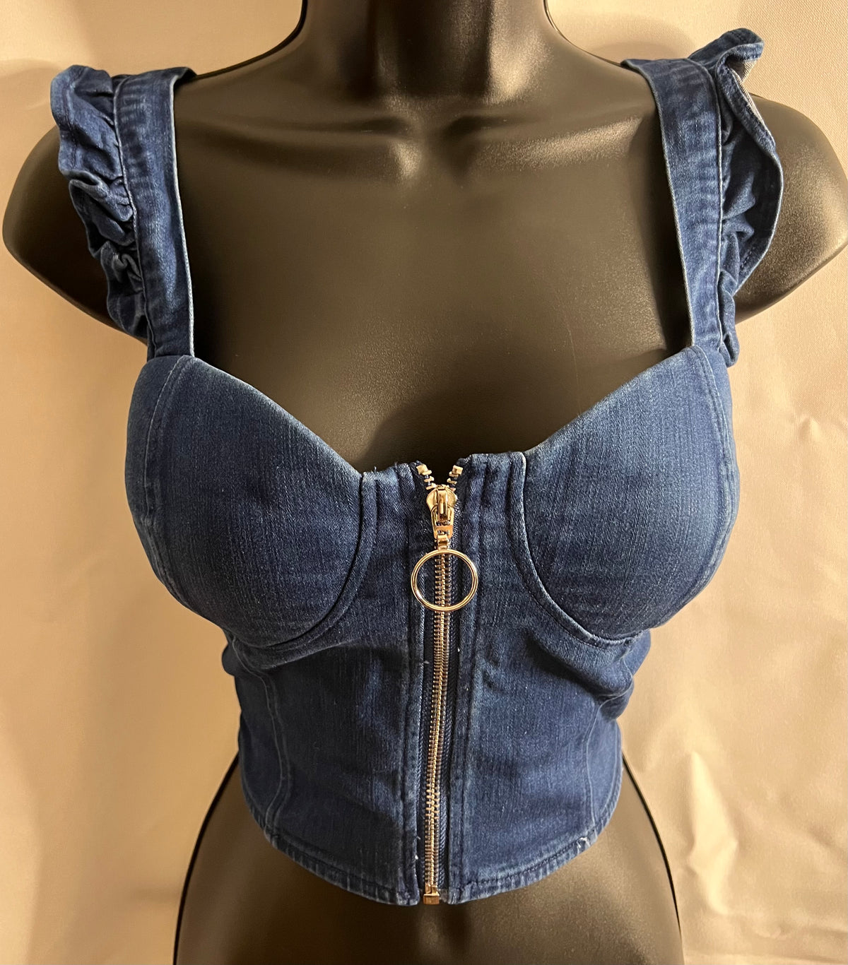 Denim Ruffle Crop Top