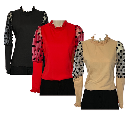 Dottie Sheer Long Sleeve Pull Over Blouse