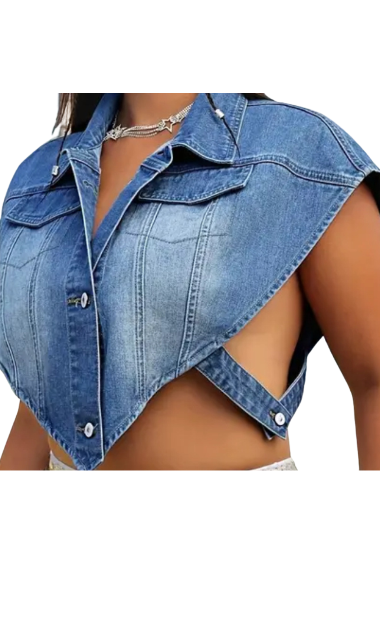 V Shaped Denim Accent Cape