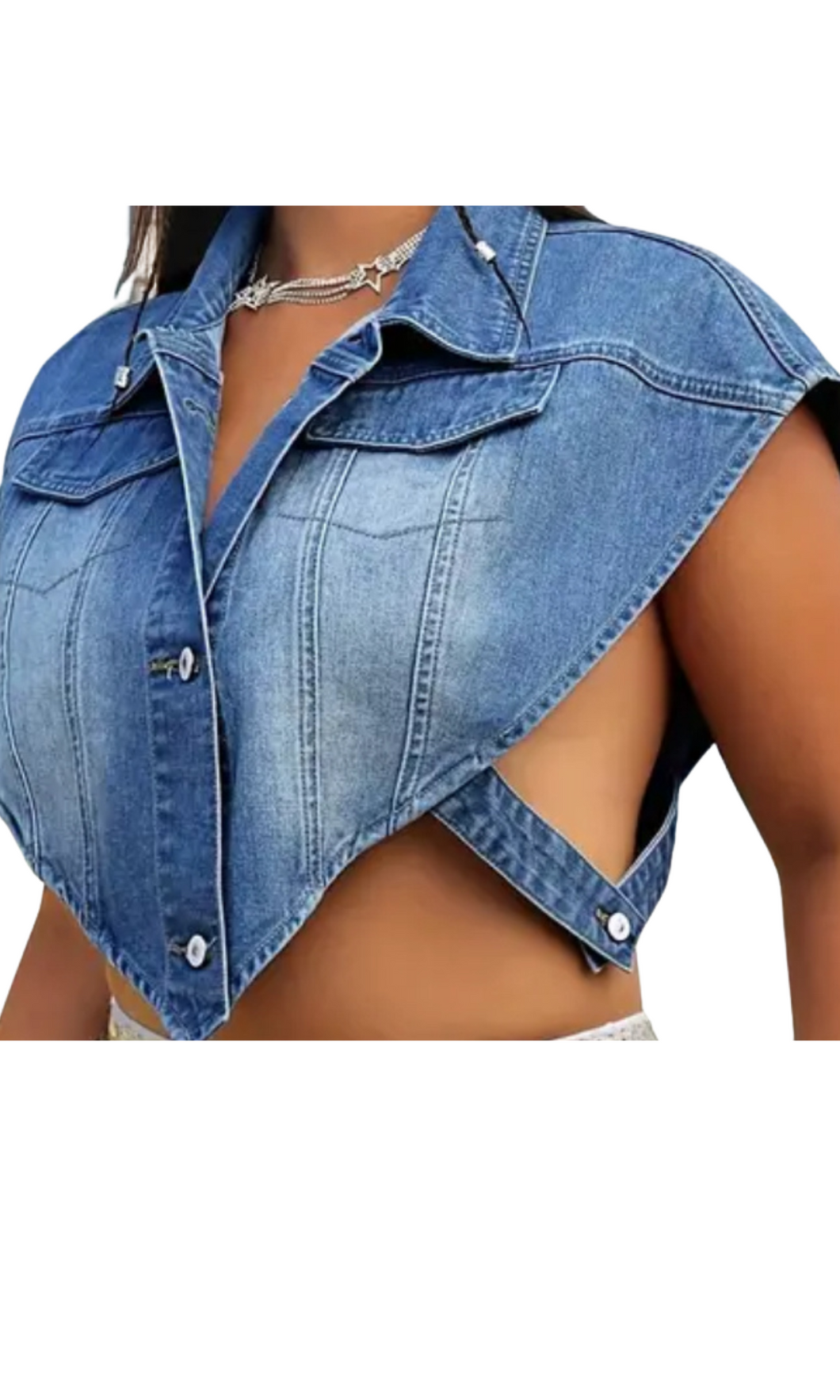 V Shaped Denim Accent Cape