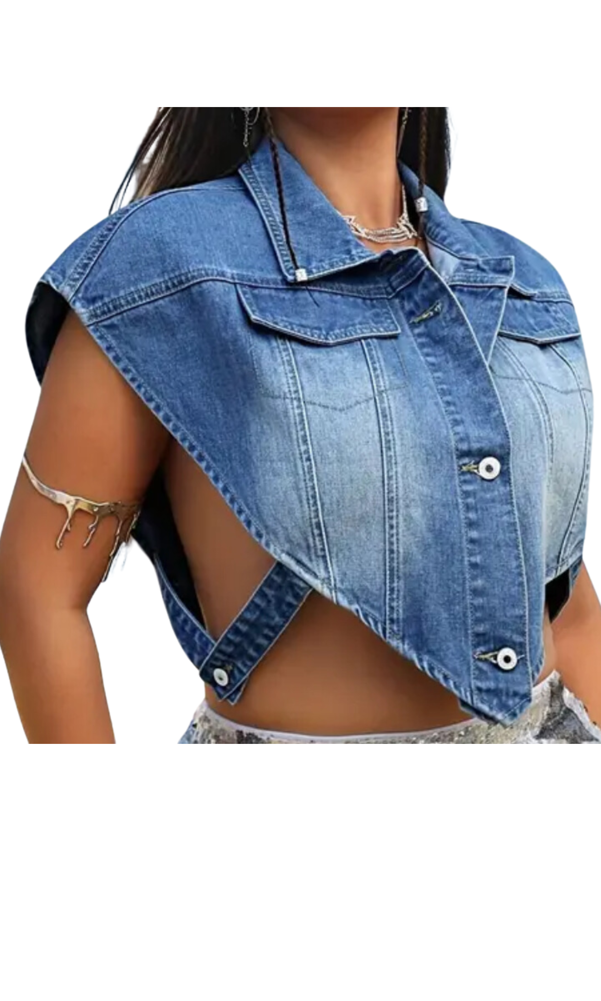 V Shaped Denim Accent Cape