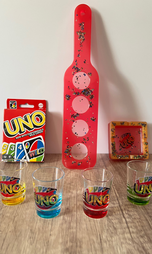 Card Game and Customized Drink Flight Board with Shot Glasses (21 and over)