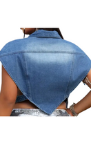 Load image into Gallery viewer, V Shaped Denim Accent Cape

