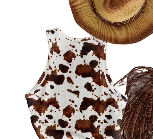 Cow Print Fitted Tank Top